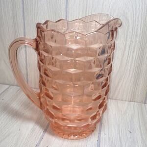 Vtg Indiana Pink Glass Cubist Pitcher Whitehall Peach Textured Water Pitcher